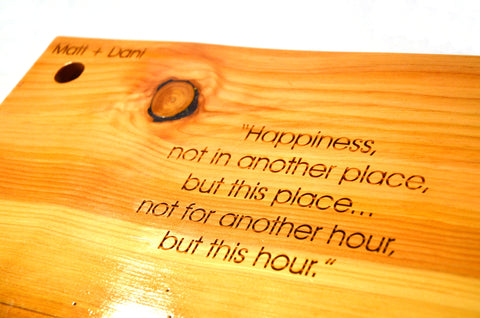 Happiness Quote on a Beautiful Cutting Board