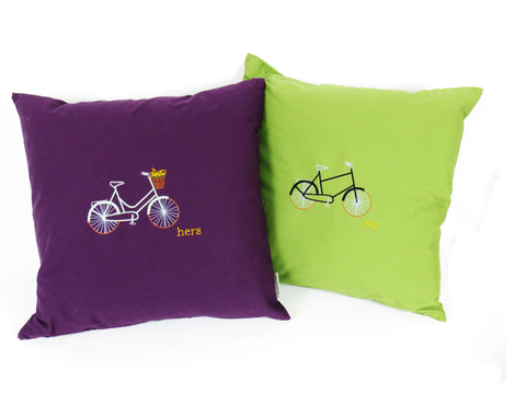 His and Hers Bicycle Embroidered Pillows