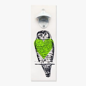 Owl Green Heart Bottle Opener